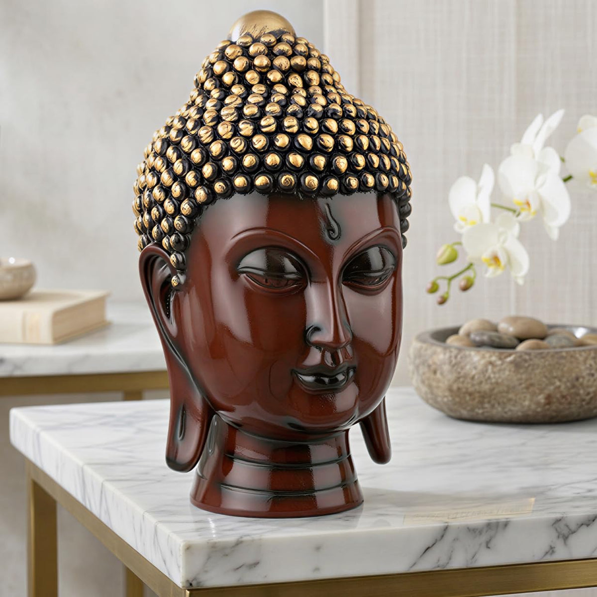 Buddha Idol Statue | Show Pieces for Home Decor Living Room (Maroon Golden)
