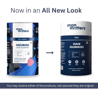 Man Matters Biotin Hair Gummies (60N) | No Added Sugar | With Biotin, DHT Blockers, Vitamin A, C, E, Fibre & Zinc | For Stronger and Healthier Hair | 100% Veg & Gut Friendly