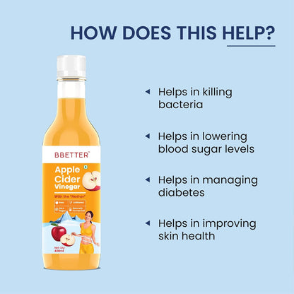 BBETTER Apple Cider Vinegar For Weight Loss- 400ml - Helps Weight loss- Unfiltered & Natural Raw Apple Cider Vinegar with The Mother