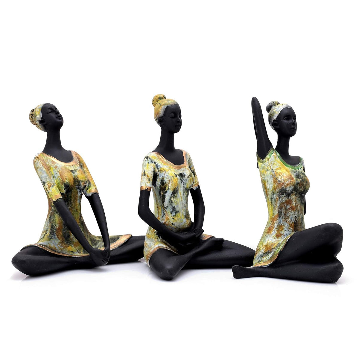 Resin Yoga Lady Showpiece For Home Decor & Office Decor (Set of 3), Multi Colour, figures