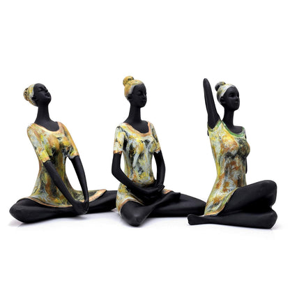 Resin Yoga Lady Showpiece For Home Decor & Office Decor (Set of 3), Multi Colour, figures