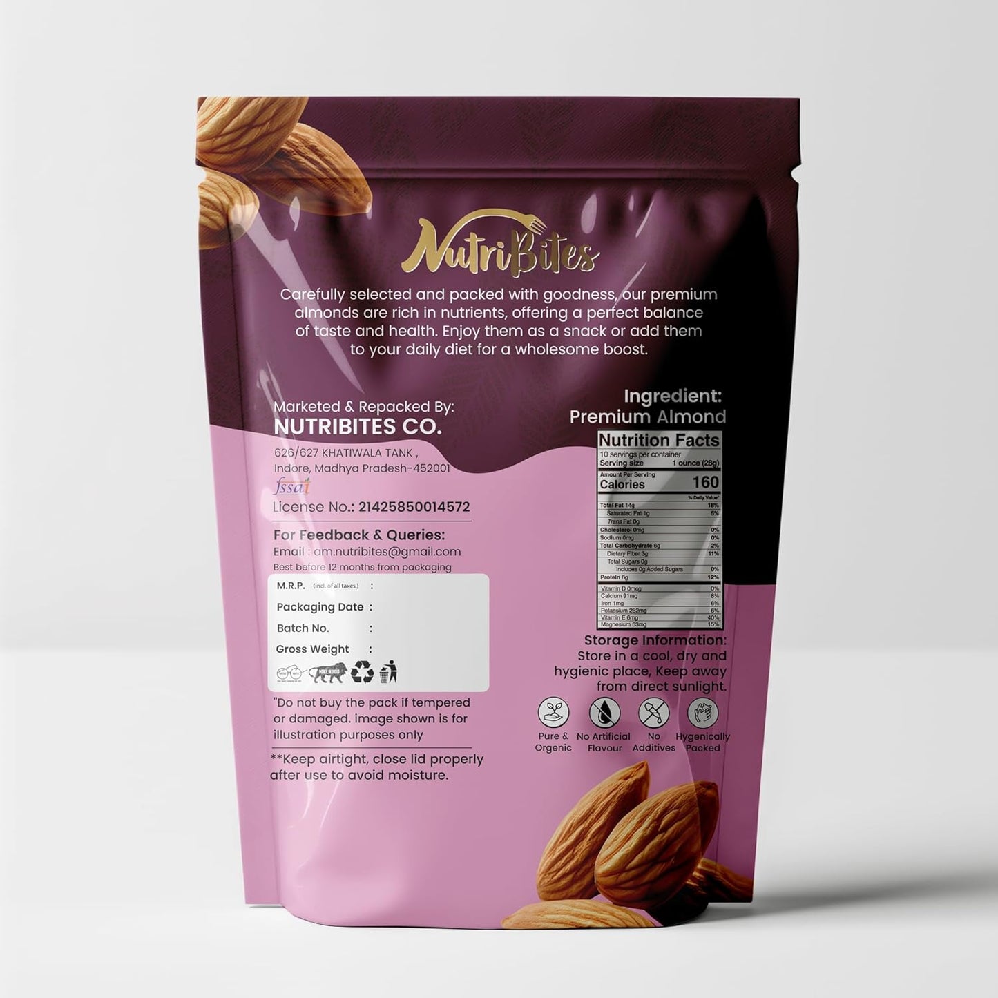 Nutribites Premium Californian Almonds | Badam Giri | High in Fiber & Boost Immunity | Rich in Protein | Whole Badam, Dry Fruits, Healthy Snacks - Pouch