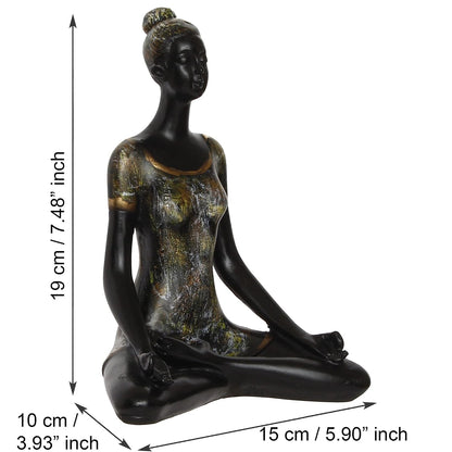 Grey Black Resin Woman in Sukhasana Easy Pose | Yoga Woman Statue Showpiece for Home Decor Living Room Bedroom Office Yoga Studio | Womens Day Gift for Ladies | Birthday Gift for Women