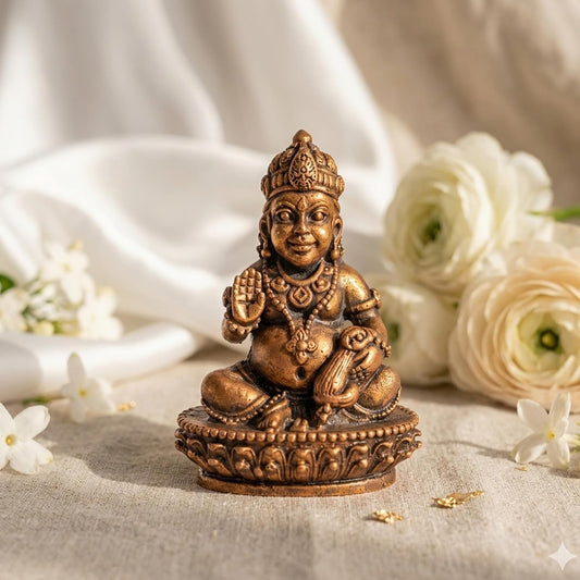 Pure Copper Kuber Ji Murti | Handcrafted Copper Idol for Pooja Room, Vastu Decor | Traditional & Auspicious Religious Hindu God Showpiece & Gift Item | 200gm (7x5.5 cm)