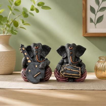 Beautiful Resin Ganesha Statues for Home Decor (Pack of 2, Grey & Red Colour)