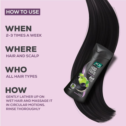 Joy Hair Fruits Shining Black Conditioning Shampoo Enriched with Amla & Black Grapes, 340 ml