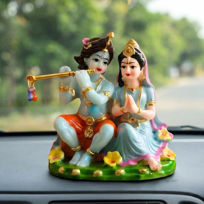 Radha Krishna Idol for Car Dashboard 3.5 Inch Multicolour Polyresin Statue | God Murti for Home Temple, Office Desk & Pooja Room | Spiritual Gift, Decorative Showpiece (8 x 6 x 9 cm)