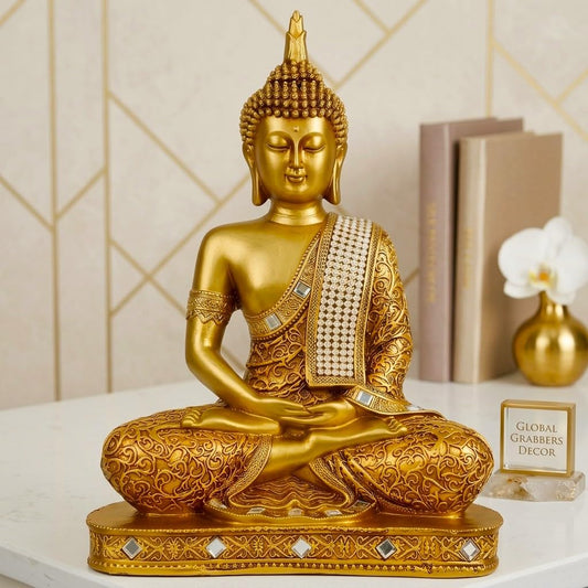 new 25 Centimetre Meditating Sitting Buddha Statue showpiece Idol Home Decor Items for Living Room and Gifts (1, GOL4-BS2)