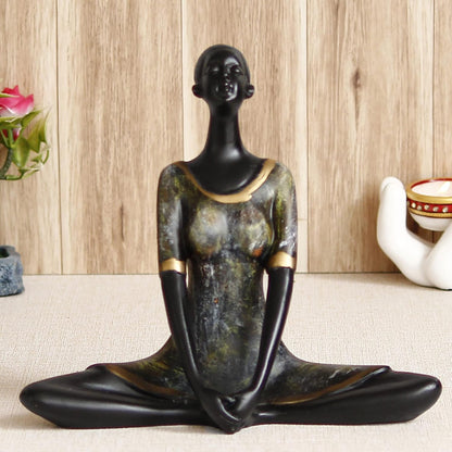 Grey Black Resin Lady in Butterfly Yoga Pose | Yoga Woman Statue Showpiece for Home Decor Living Room Bedroom Office Yoga Studio | Womens Day Gift for Ladies | Birthday Gift for Women