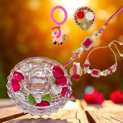 SAUDEEP INDIA Feng Shui Crystal Tortise with Plate for Good Luck with Family/Couple Rakhi Set Brother Bhabhi & Kids | Turtle for Vastu Home Decor(Couple Rakhi with Gift Hamper)
