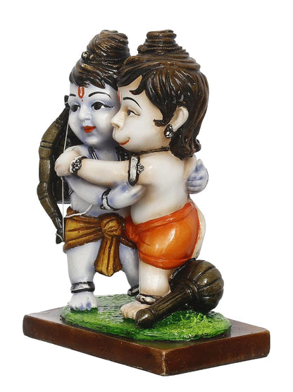Handcrafted Polyresin Lord Ram Hugging Lord Hanuman Idol - Auspicious Religious Statue for Devotees and Spiritual Seekers - Ideal for Home, Office, Or Temple Decor