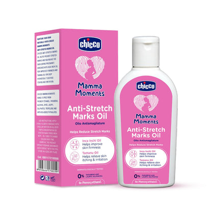 Chicco Mamma Moments Anti-Stretch Marks Oil 100ml | Helps Reduce Stretch Marks | Improve Skin Firmness | No Phenoxyethanol | Dermatologically Tested