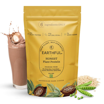 Zephivo Earthful Honest Plant Protein | 24g Protein/Serving & 4.9g BCCAs | For Weight Management, Energy, Muscle Support & Recovery | Made with Pea & Brown Rice | Indonesian Cocoa - 504g