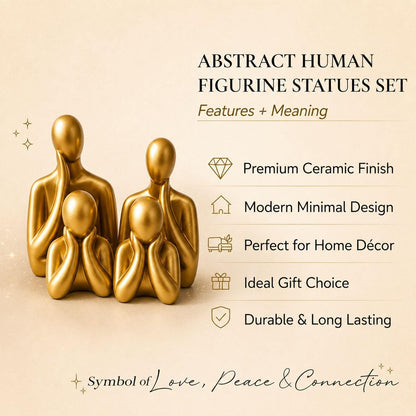 Ceramic Family Statue Set of 4 – Home Decor Items for Living Room, Bedroom, Office & Table Artifact (Gold)