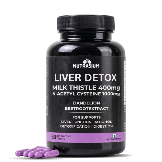 Nutrasium Liver & Lung Detox Supplemets | Milk Thistle- 400 mg | N-Acetyl Systeine 1000 mg | Dandelion & beet root For Support Lung & Liver Health | 60 Tablets (60 Tablets, Liver Detox)