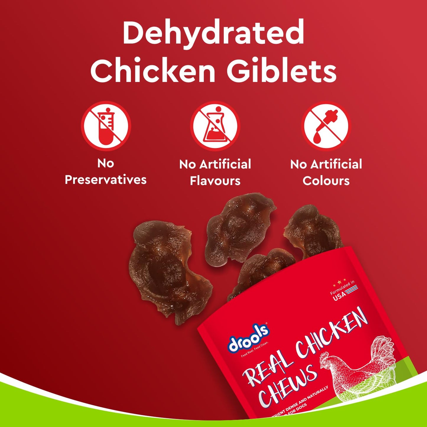Drools Puppy & Adult Dog Treats Dehydrated Chews Giblets 70g | Real Chicken Flavour | Vital Nutrients | Digestive Health | Protein-Packed | Tasty & Nutritious