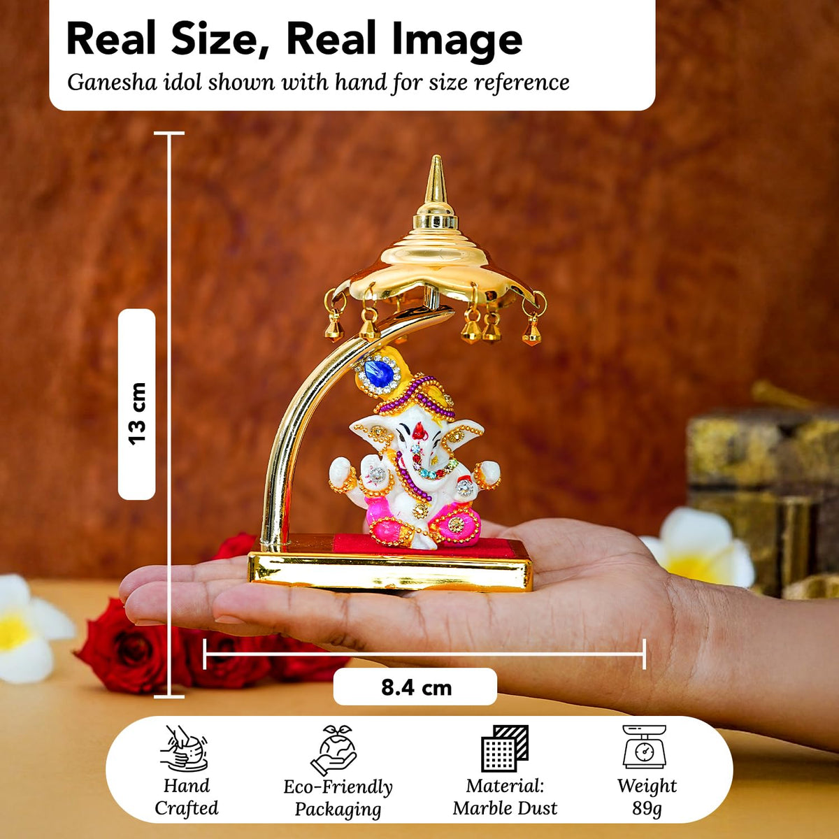 Ganesh Idol for Car Dashboard with Umbrella | Ganpati Idol for Cars | Vinayak Idols for Car Dash Board, Home Decor | Ganapathi for Home | Vinayagar Statue for Office Desk