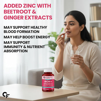 Carbamide Forte Iron Supplement for Women & Men | Folic Acid Tablets with Vitamin C, B12, Zinc | 100 Veg Iron Tablets for Women & Men