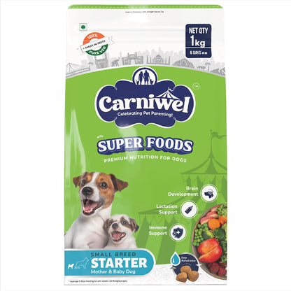 Carniwel Superfoods Starter Dry Dog Food 1kg| 100% Vegetarian | Fresh & Natural Ingredients | Highly Palatable | GMO Free | Premium Nutrition for Small Dogs