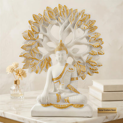 Global Grabbers Buddha Statue Showpiece Idol Home Decor Decoration Items for Living Room and Gifts (White)