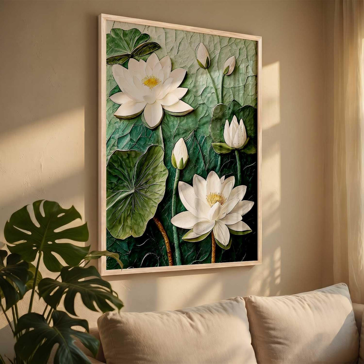 Aesthetic lotus Art Home Decoration Painting | Floral Paintings With Frame For Living Room Bed Room Hotel Wall Decor Digital Reprint (13x17 inch)