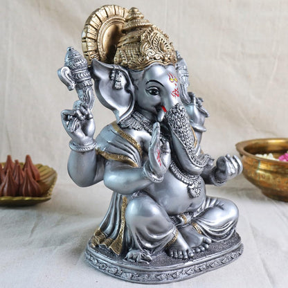 Ganesh Ji Decoration Items for Home | 8 Inch | Murti | Ganpati Idol | Ganesha Idols | Silver & Golden | Ideal for Gifting | Pooja Room |