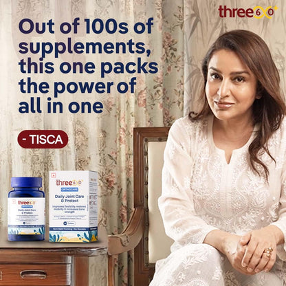 three60+ Daily JOINT CARE & PROTECT tablets | Improves Bone Strength, Promotes Cartilage Repair, Enhances Joint Mobility | Acujoint, Undenatured type-II collagen, Hadjod | (30 Tablets)