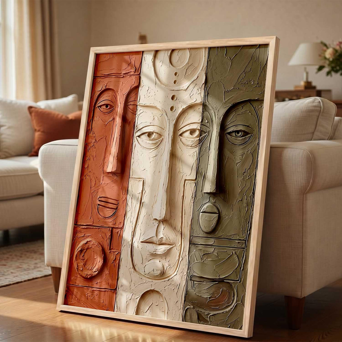 Relief Face Wall Art - Modern Abstract Portrait Sculpture,| Aesthetic Paintings With Frame For Living Room Bed Room Hotel Wall Decor Digital Reprint (19x25 inch)