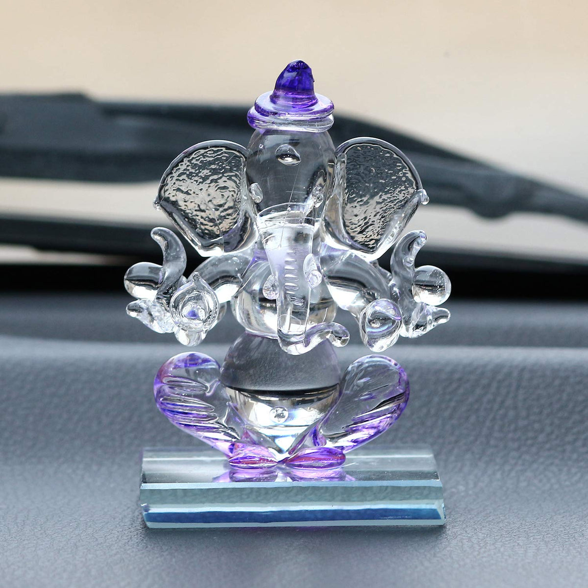 Purple and Transparent Double Sided Crystal Car Ganesha Showpiece