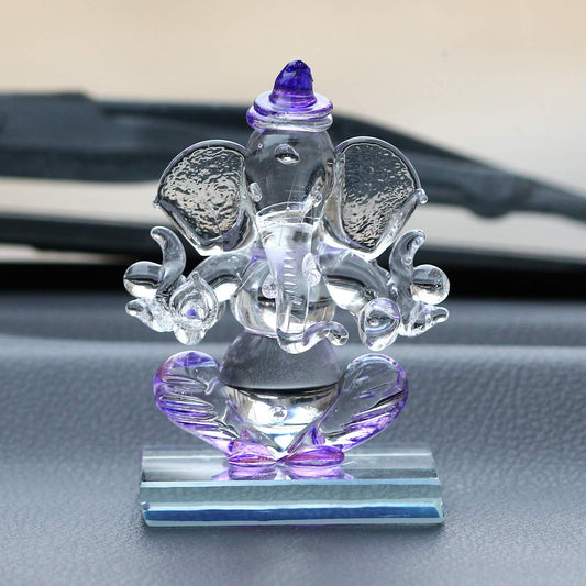 Purple and Transparent Double Sided Crystal Car Ganesha Showpiece