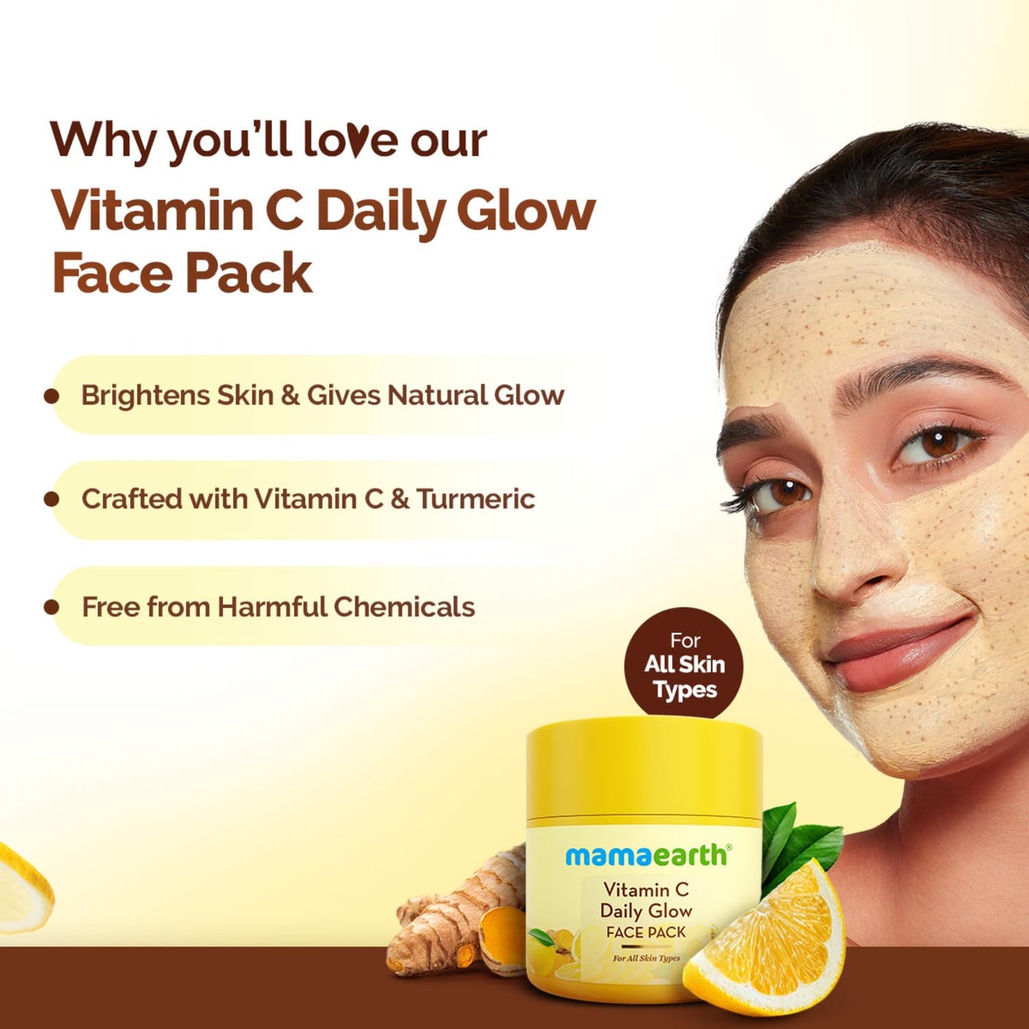 Mamaearth Vitamin C Daily Glow Face Pack with Vitamin C & Turmeric for Illuminating Skin - 100 g | Brightens Skin & Gives Natural Glow | Free From Harmful Chemicals