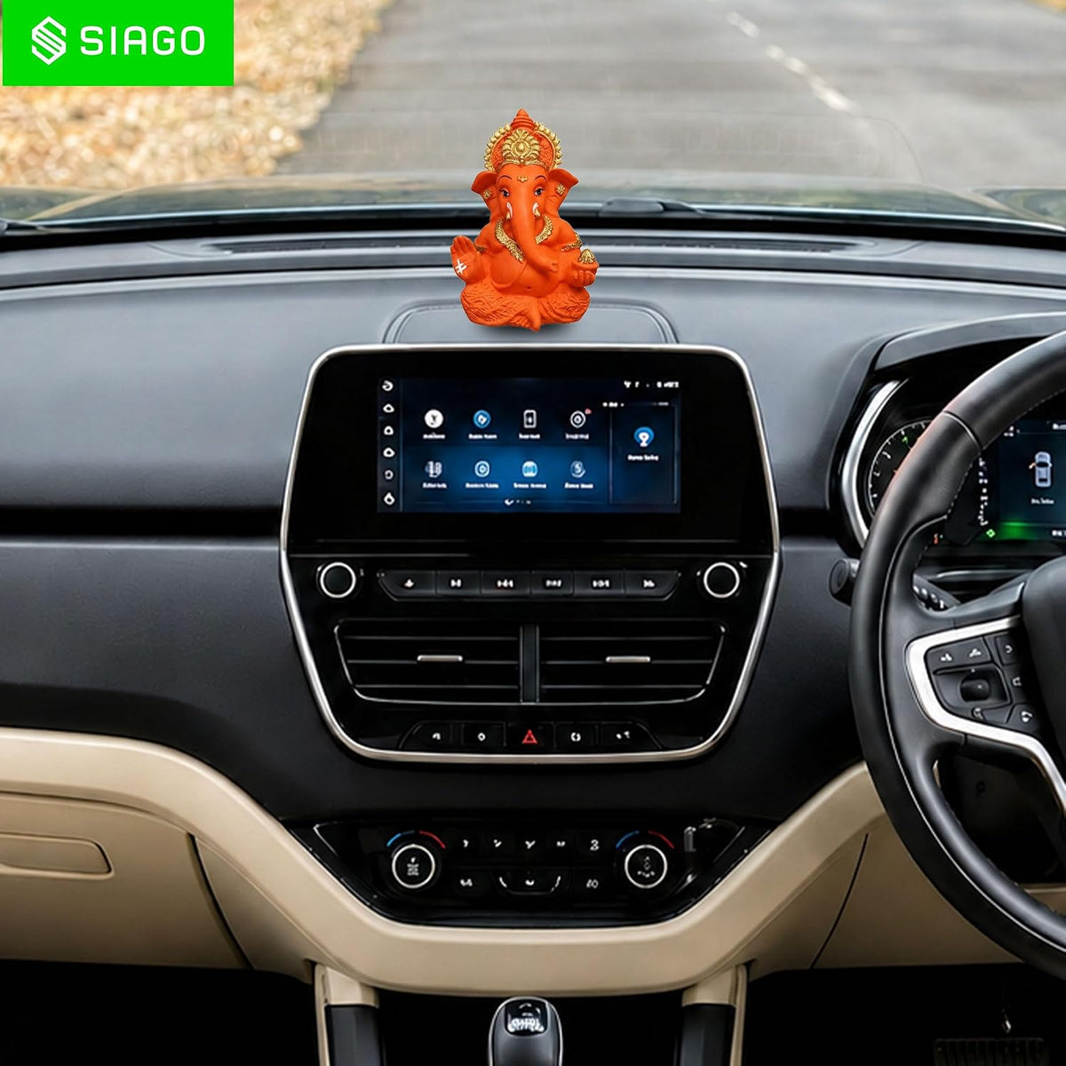 Premium Lord Ganesha Idol for Car Dashboard | 3.5 Inch Resin Ganpati Murti | Elegant Home & Office Decor Showpiece Orange SIA487