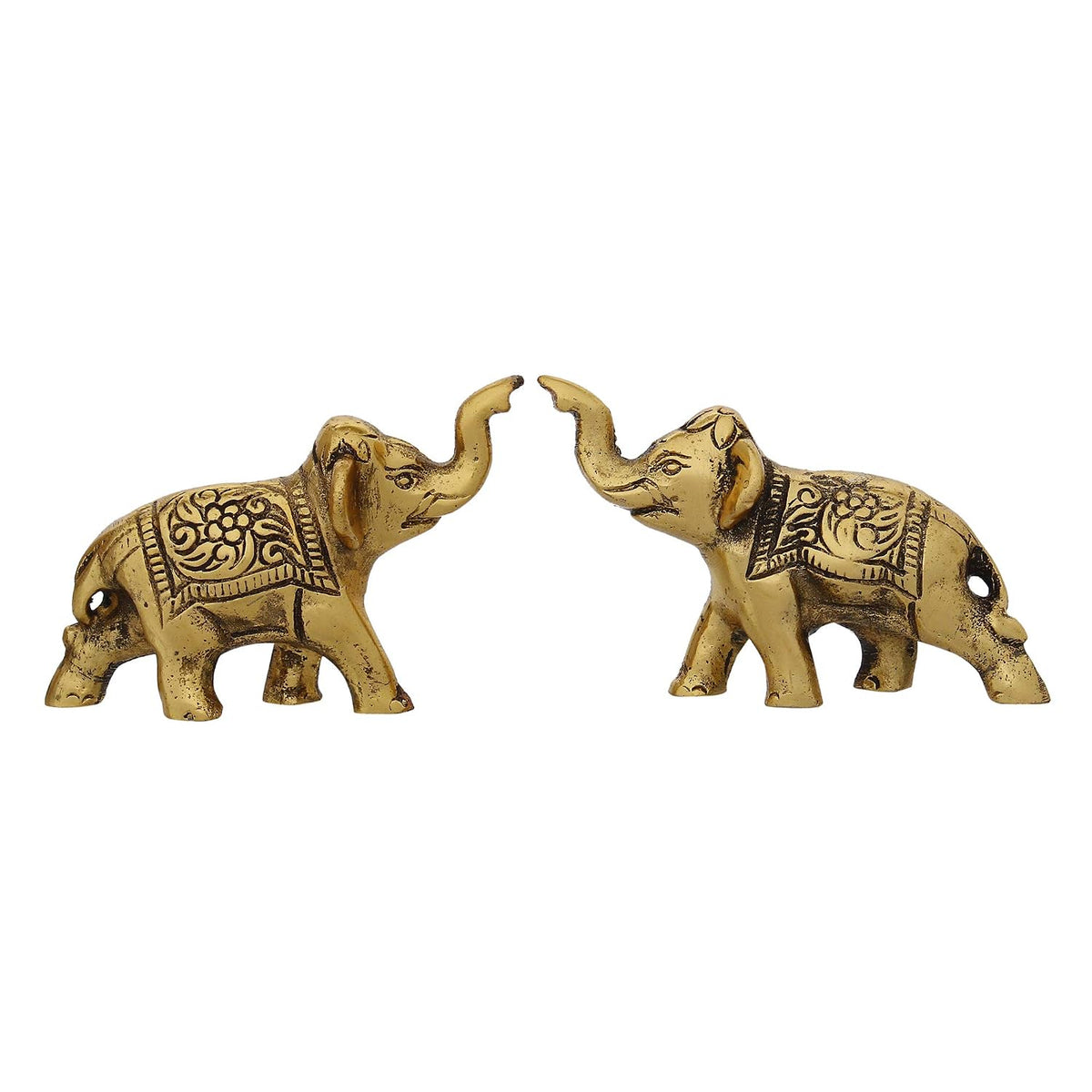 Set of 2 Golden Metal Elephant Statues for Good Luck| Animal Figurines Decorative Elephant Showpieces| Elephant Decorative Items for Home Living Room Office| Gift for Diwali Housewarming