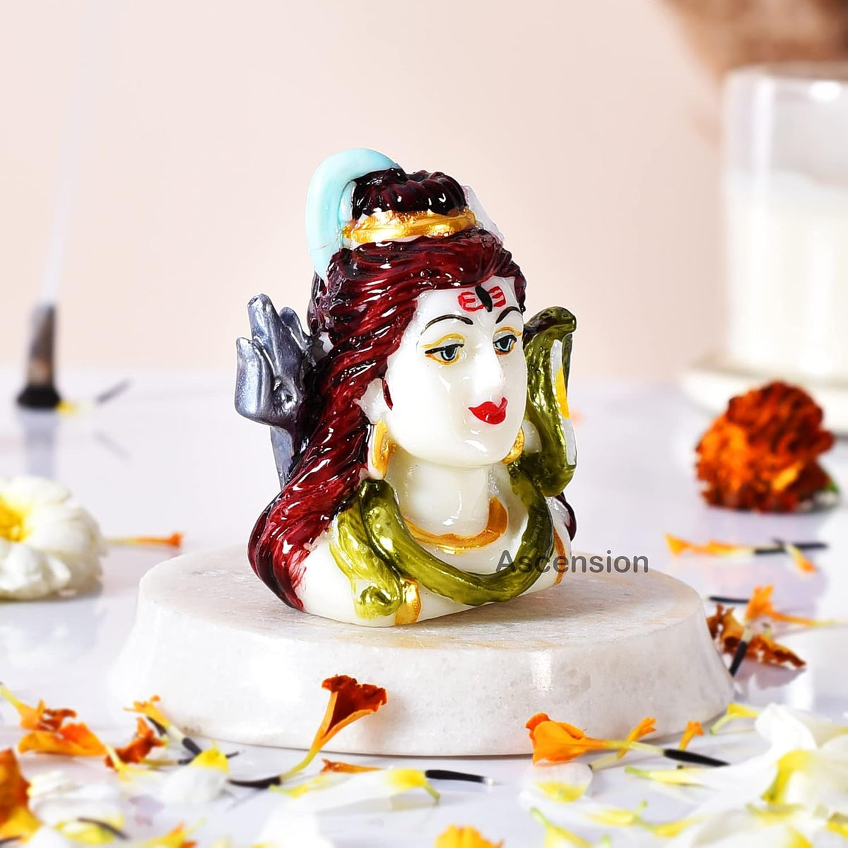 Marble Lord Shiva Statue for Car Dashboard Shankar Ji Murti Idol for Office Desk,Table, Pooja Room, Home Decoration Showpiece Figurine for Gifts