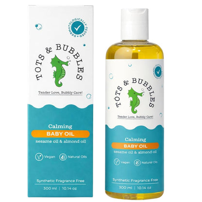 Tots & Bubbles 100% Natural Baby Massage Oil | Almond, Olive & Mustard Oil Blend for Skin & Hair | Lightweight, Non-Sticky & Gentle for Newborn – 300 ml