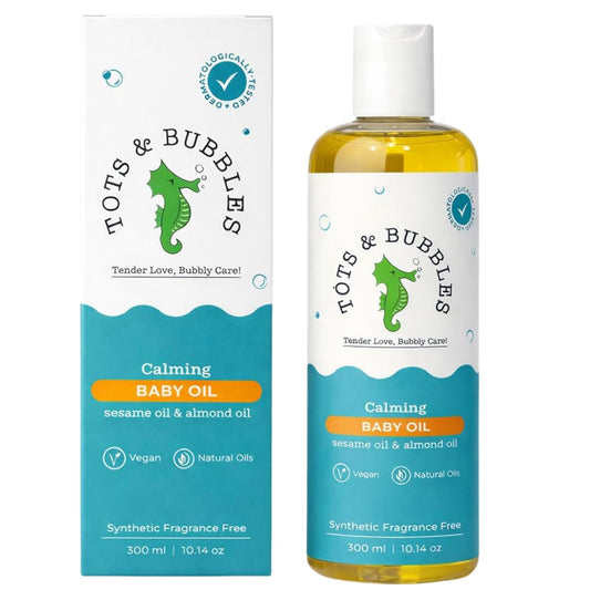 Tots & Bubbles 100% Natural Baby Massage Oil | Almond, Olive & Mustard Oil Blend for Skin & Hair | Lightweight, Non-Sticky & Gentle for Newborn – 300 ml