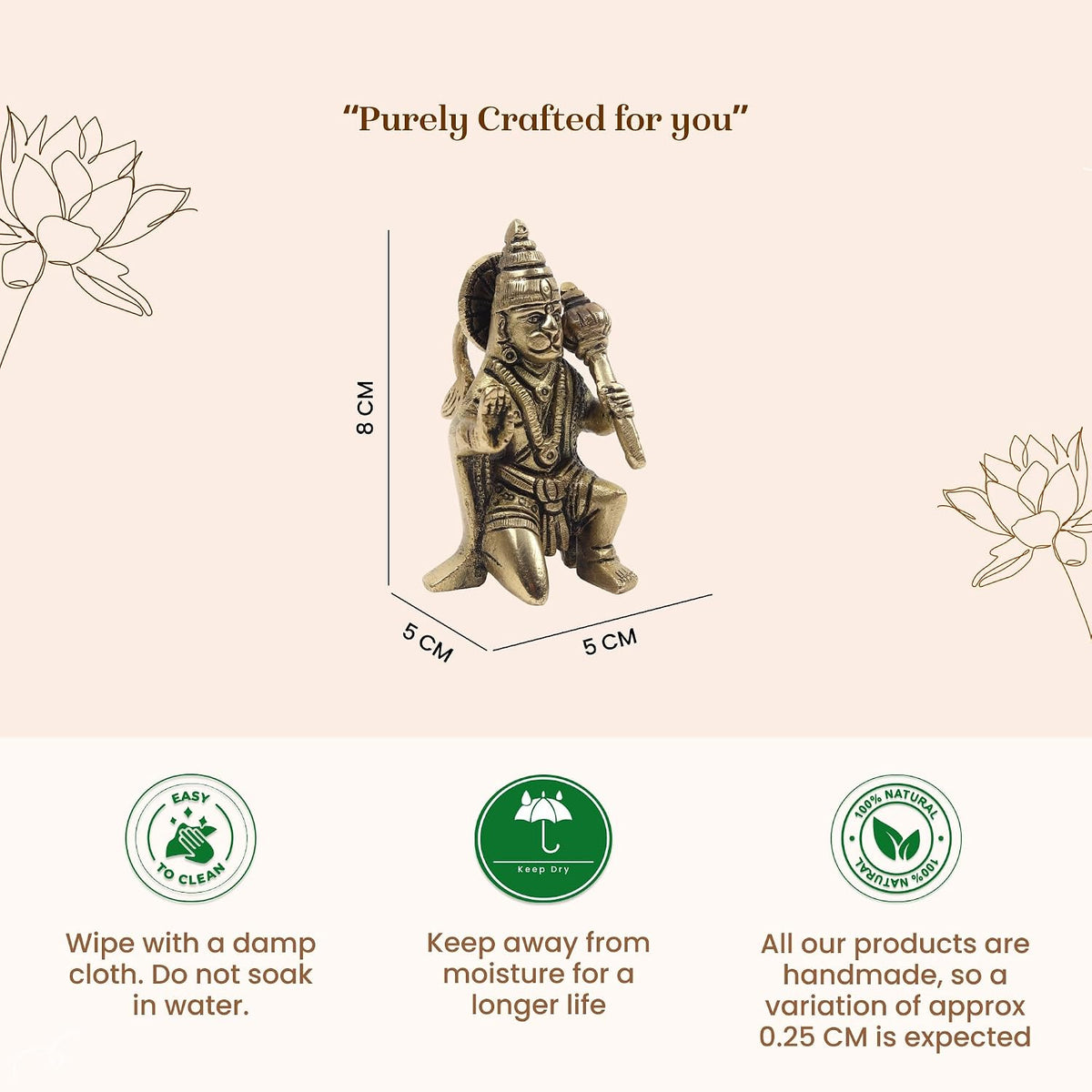 Brass Hanuman Ji Idol | Handcrafted Hanuman Murti for Pooja Room | Home Temple & Festival Gift (Design10: L5 x W5 x H8 cm)