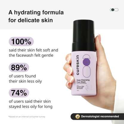 Cureskin Deep Cleanse Salicylic Acid Face Wash for Oily Skin | Salicylic Acid Foaming Face Wash for Men and Women, 100 ml (Pack of 1)