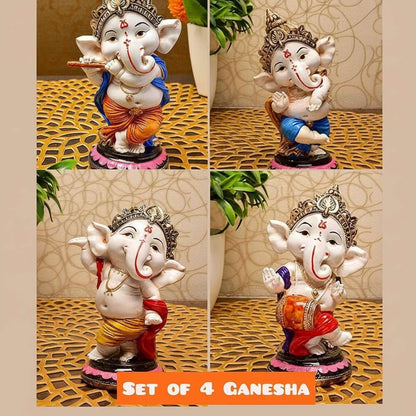 Handcrafted Resin Little Ganesh Idol Set of 4 Showpieces for Home Decor Office Table Temple Spiritual Gift Figurine Collection