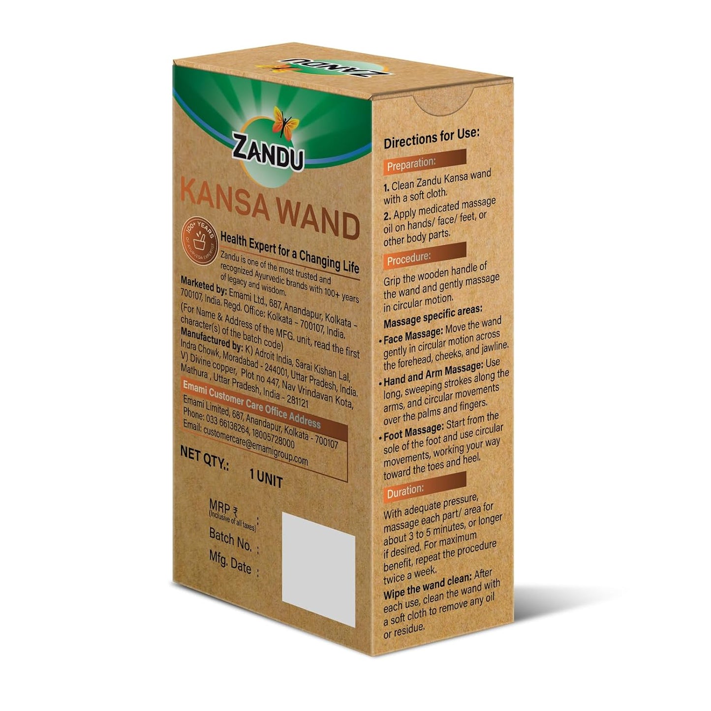 Zandu Ayurvedic Dual Sided Kansa Wand Massager | 100% Bronze & Teakwood handle– Portable Face, Neck, Body & Foot Massager | Promotes Relaxation & Improves Blood Circulation | Face Yoga Wellness Tool