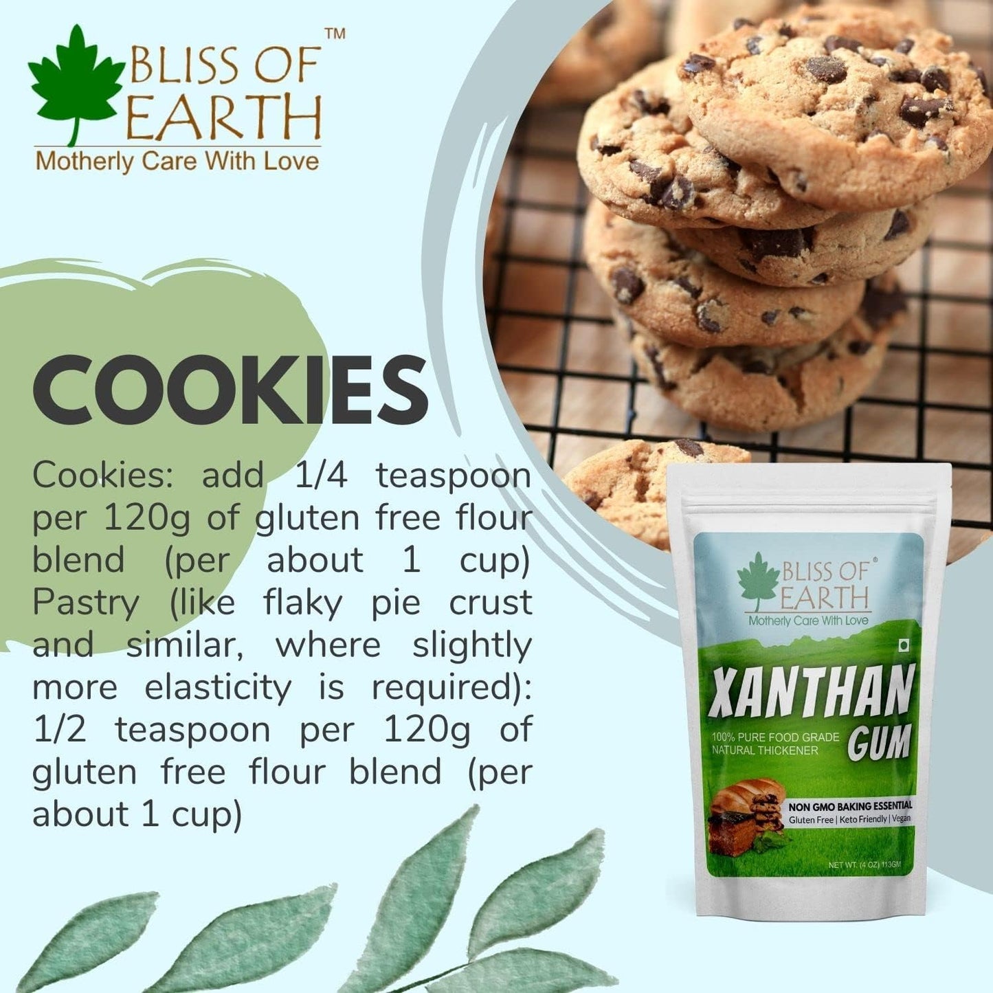 Bliss of Earth Xanthan Gum Powder 100% Pure Food Grade Natural Thickener Gluten Free, Keto Friendly, Vegan 113gm