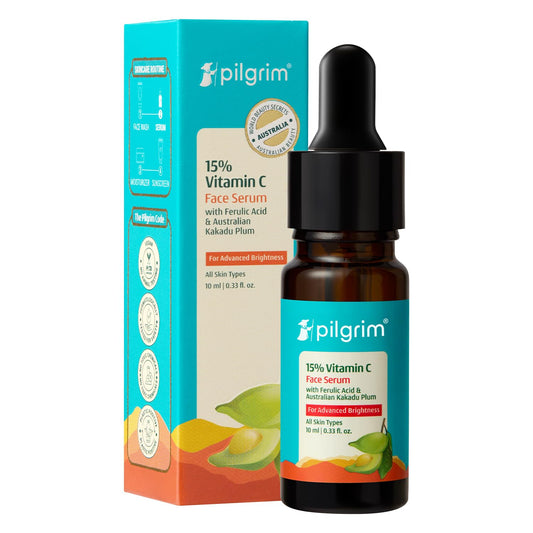 Pilgrim 15% Vitamin C Serum 10ml for Glowing Skin with Ferulic Acid & Kakadu Plum | Advanced Dark Spot Corrector, Hyperpigmentation & Brightening Face Serum | For All, Combination, Normal Skin