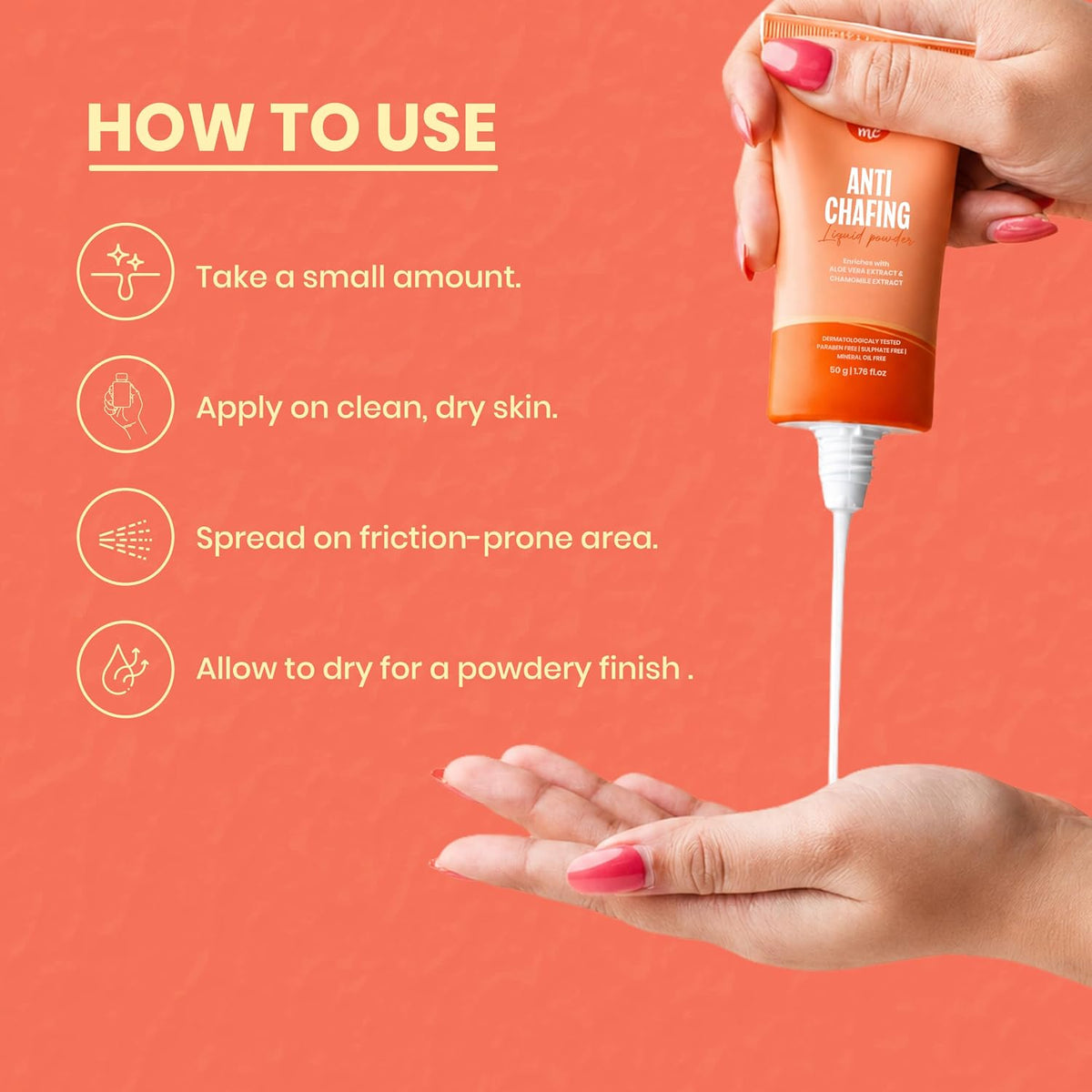 Yu n Me Anti-Chafing Liquid Powder Cream | Anti-Rash Cream for Inner Underarms & Intimate Areas | Dermatologically Tested | Tapioca Starch & Aloe Vera | Non-Greasy Formula | For Men & Women | 50gm