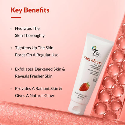 Fixderma Strawberry Face Wash with Vitamin E & Strawberry Extract | Face Wash & Face Cleanser | Face Wash for Oily Skin (All Type Skin) | Face Wash for Women & Men - 75g