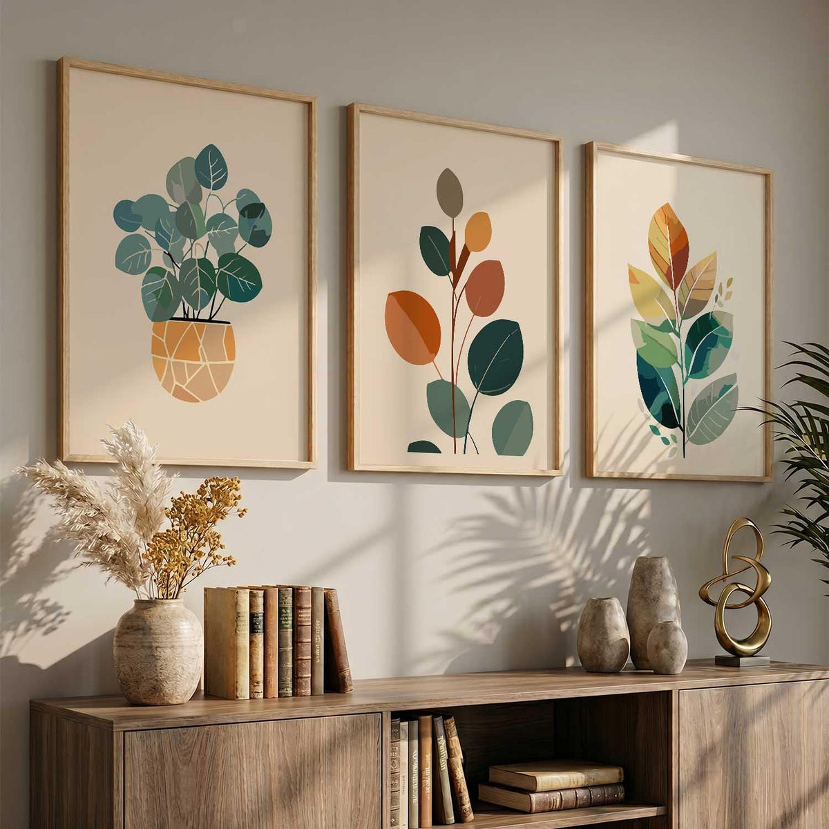 Boho Wall Art Home Decoration Paintings With Frame For Living Room Bed Room Hotel Wall Decor Digital Reprint Set of 3 (13X17 inch)