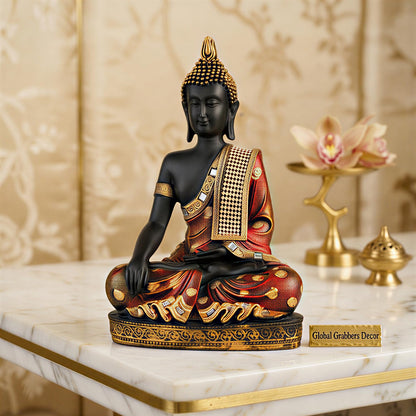 Buddha Idol Statue | Home Decoration Items for Living Room (FIRE RED Black)