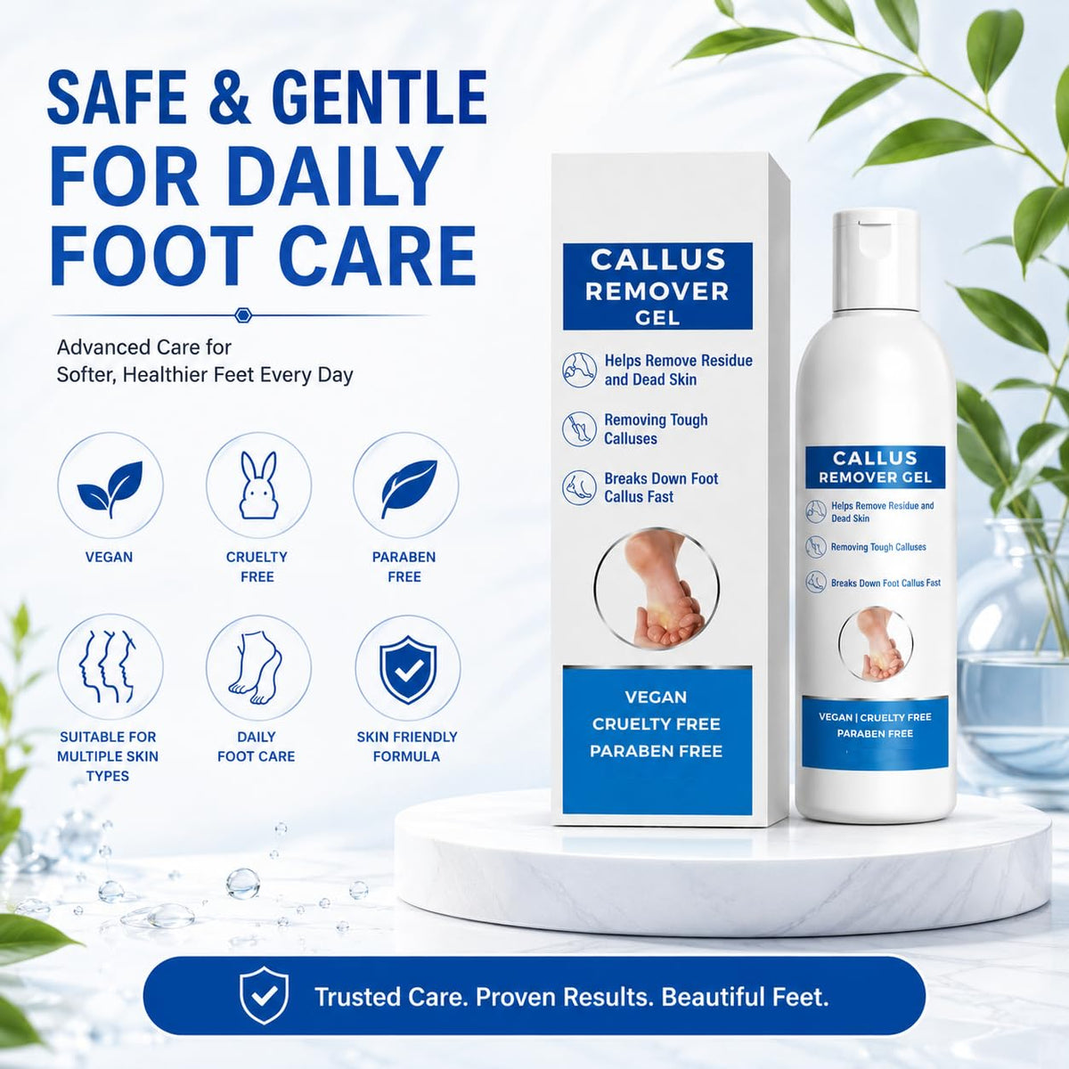 Callus Remover Gel for Feet, Softening and Exfoliating Formula, Dry Rough Skin Care, 200ml, for Men and Women