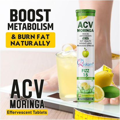 ACV Moringa Effervescent Tablets | 15 Tablets, 500mg Natural Energy & Immunity Booster with Antioxidants (Shikanji)