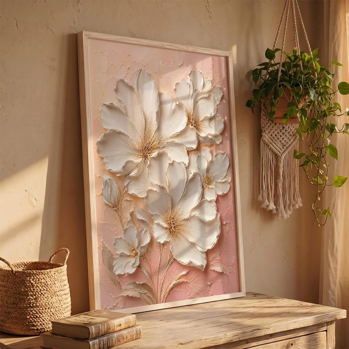 Decorative Floral Wall Art Painting With Frame | Modern Floral Painting For Living Room Bed Room Hotel Wall Decor Digital Reprint (14X20 inch)