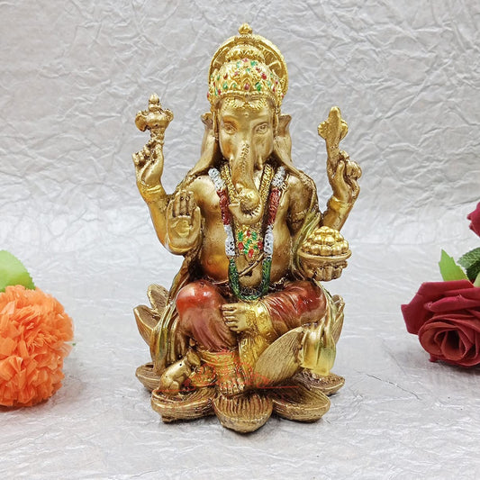 Ganesh Idol Murti Statue Sitting On Lotus Best for Home & Office Decor Size 18 X 11 cm (Ganesh ji Sitting On Lotus)